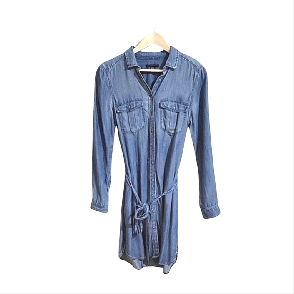 American Eagle Denim Button Up Long Sleeve Blue Chambray Shirt Dress Size S
